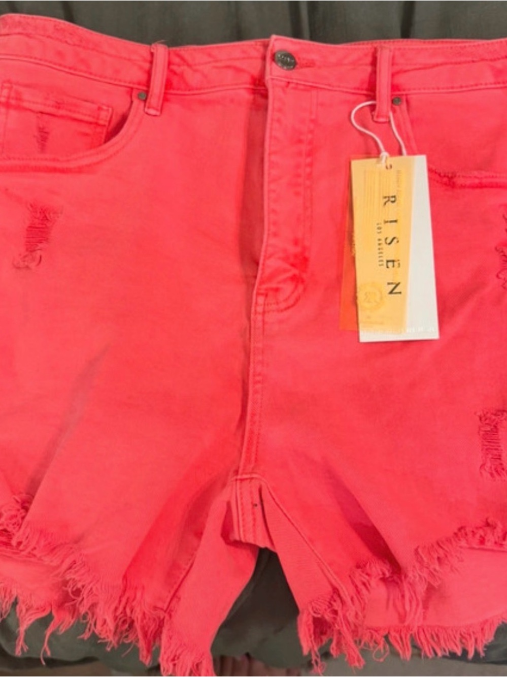 Risen Coral Distressed Denim Cutoff Shorts
